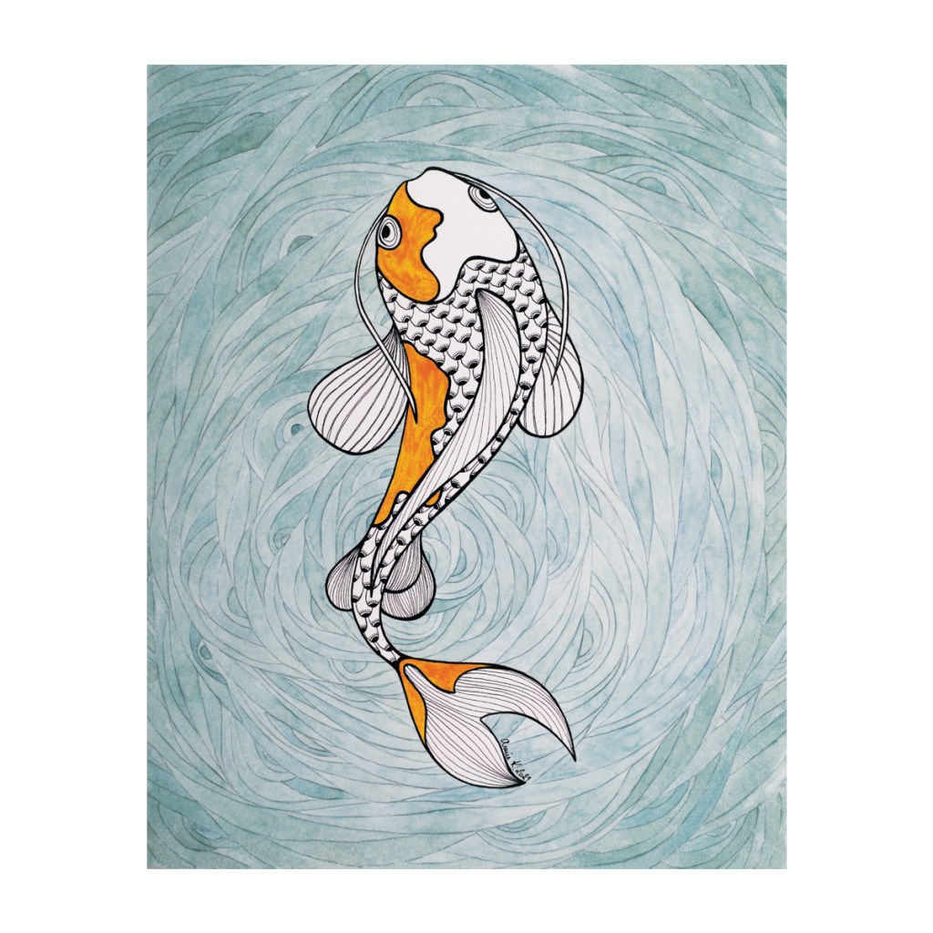 Carpe solitaire
Café et aquarelle
Disponible en format carte postale
Illustration Annie Kergoat 2022