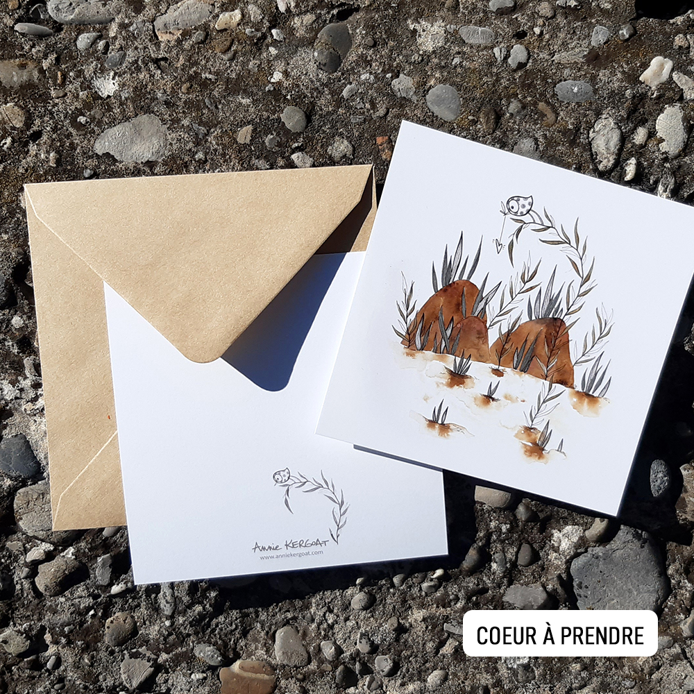 Coeur à prendre, carte postale illustrée, illustration Annie Kergoat.