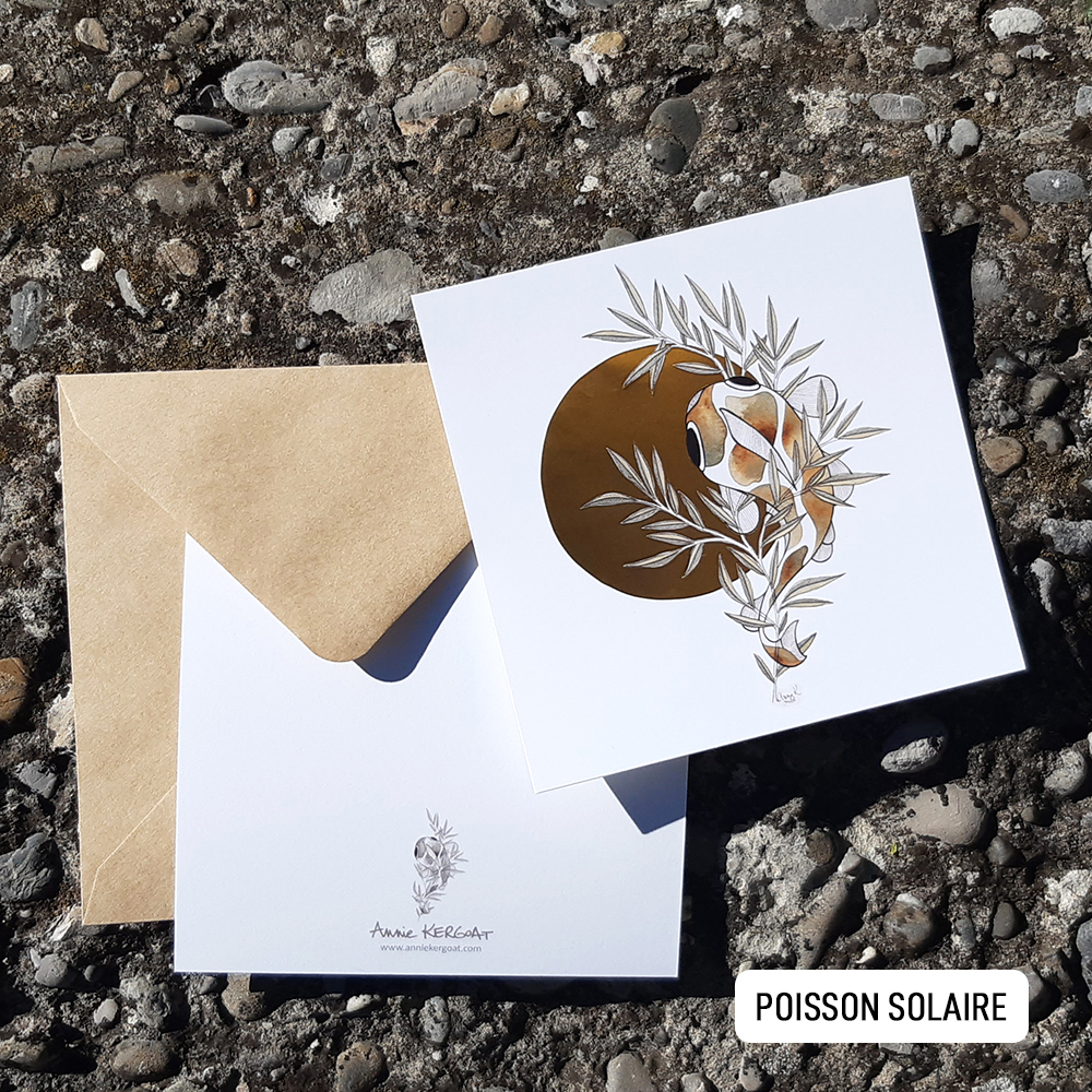 Poisson solaire, carte postale illustrée, illustration Annie Kergoat.