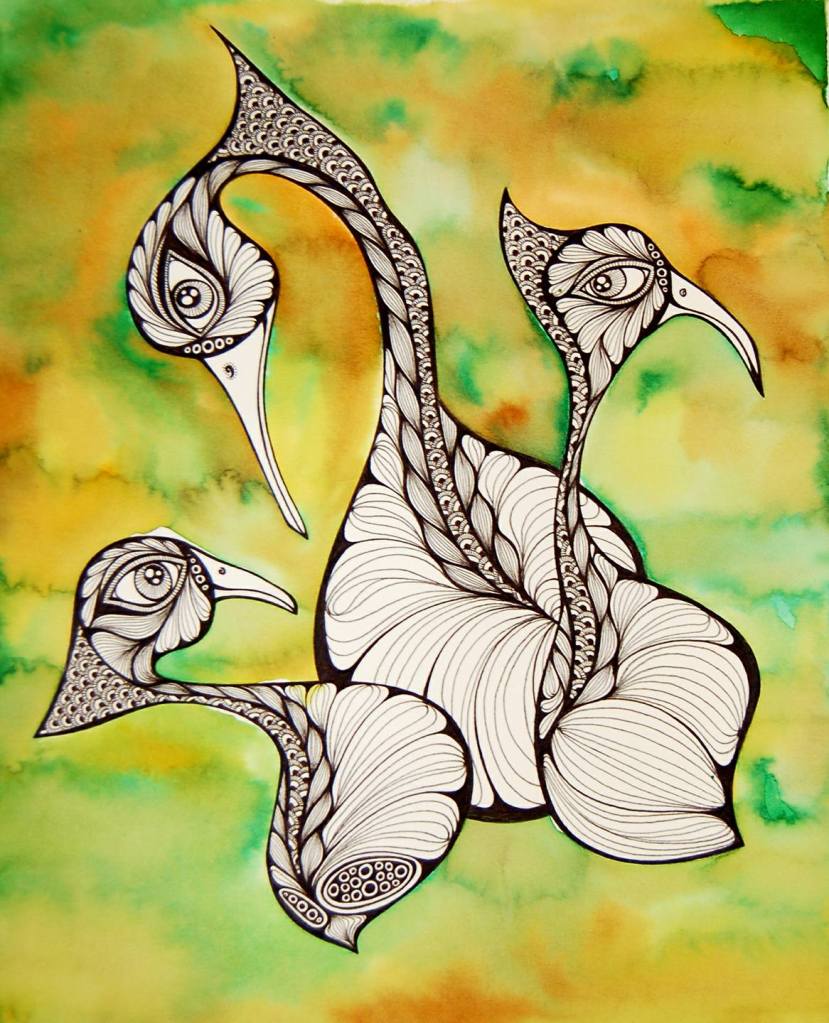 Trio de canards
Café, aquarelle et motifs
Illustration Annie Kergoat 2019